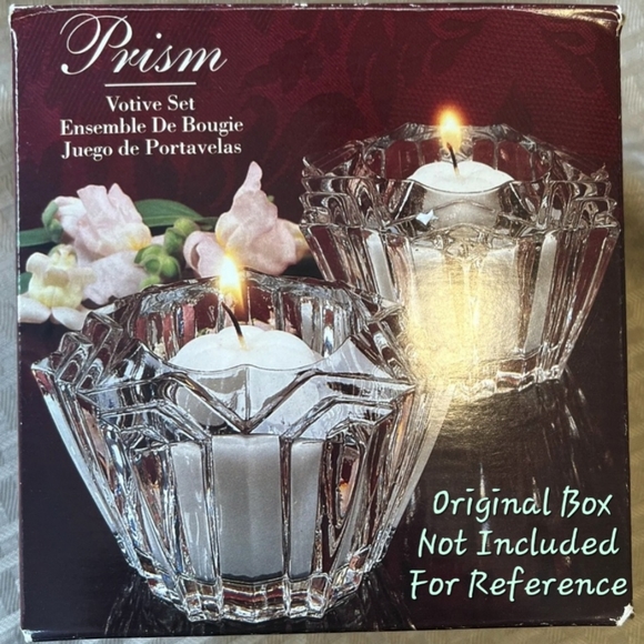 5pc "Prism" Crystal (4) Votive Holders & (1) 6" Crystal Bowl/Pillar🕯 Holder - Picture 2 of 12